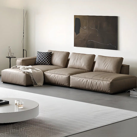Spacious Comfort L-Shaped Brown Leather Recliner Sofa Image - 1