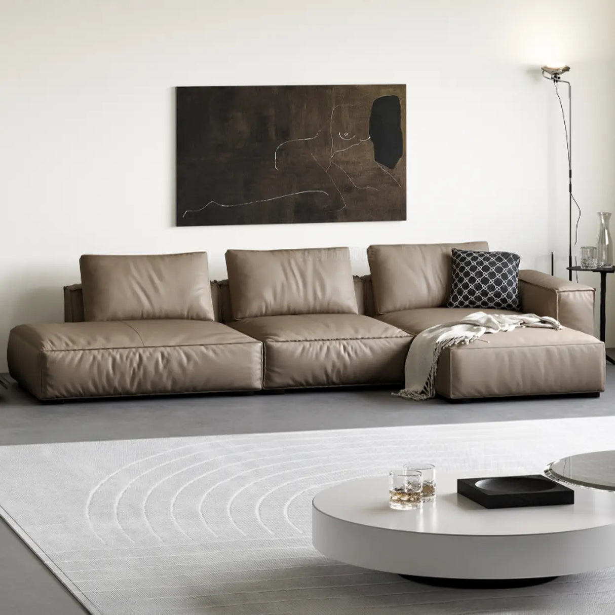 Spacious Comfort L-Shaped Brown Leather Recliner Sofa Image - 10