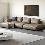 Spacious Comfort L-Shaped Brown Leather Recliner Sofa Image - 1