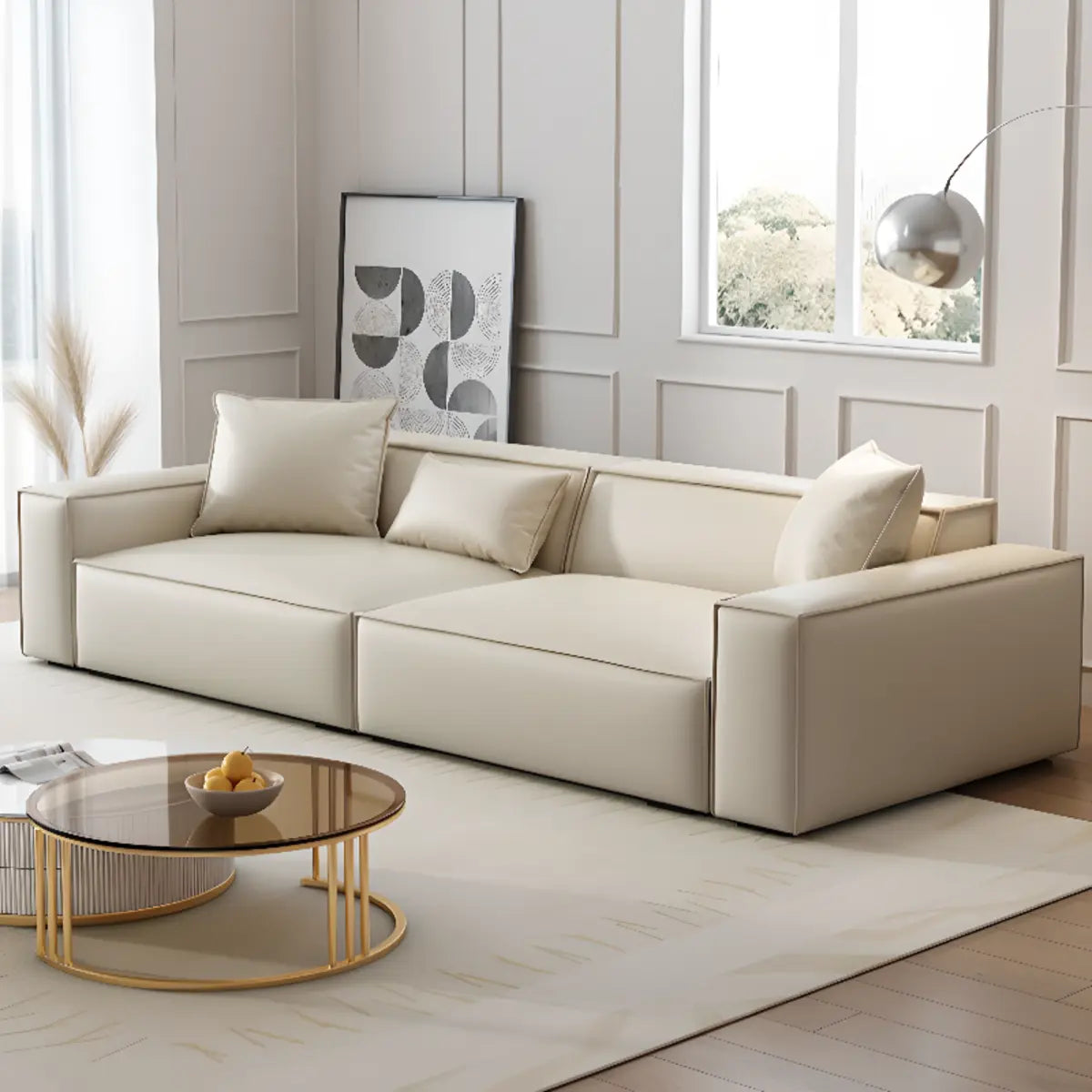 Spacious White Wooden Frame Square Arm Reception Sofa Image - 1
