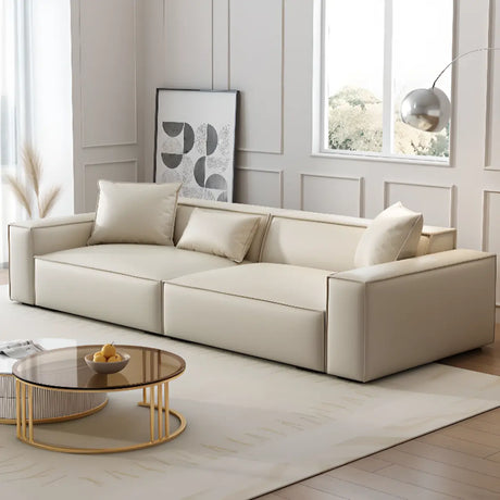 Spacious White Wooden Frame Square Arm Reception Sofa Image - 1