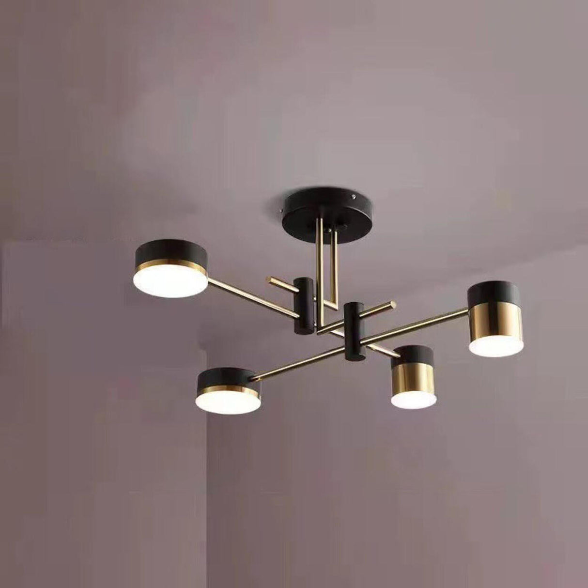 Sputnik Black Cylinder Semi-Flush Mount Light 8-Light Image - 2