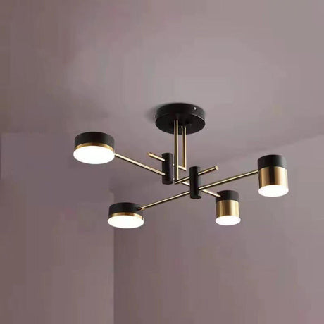 Sputnik Black Cylinder Semi-Flush Mount Light 8-Light Image - 2