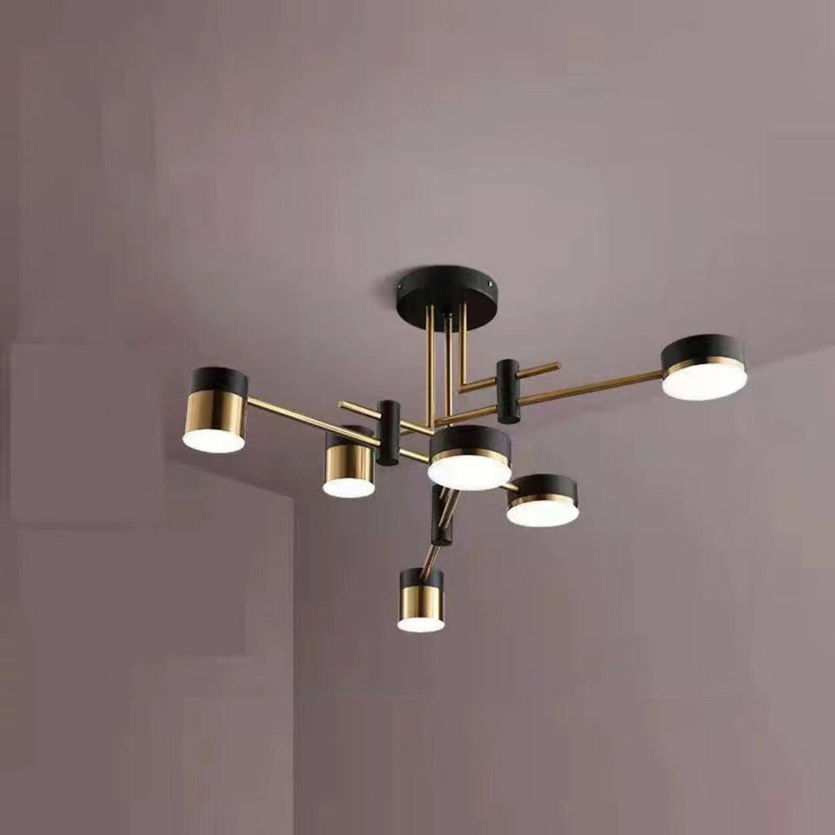 Sputnik Black Cylinder Semi-Flush Mount Light 8-Light Image - 3