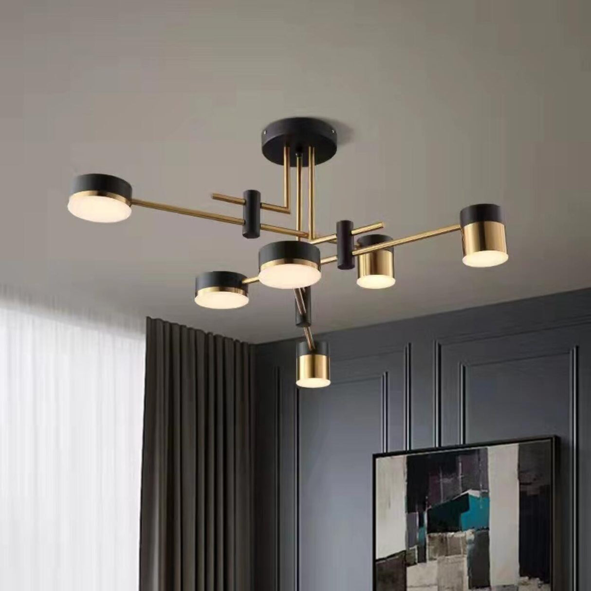 Sputnik Black Cylinder Semi-Flush Mount Light 8-Light Image - 4