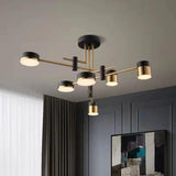 Sputnik Black Cylinder Semi-Flush Mount Light 8-Light Image - 4