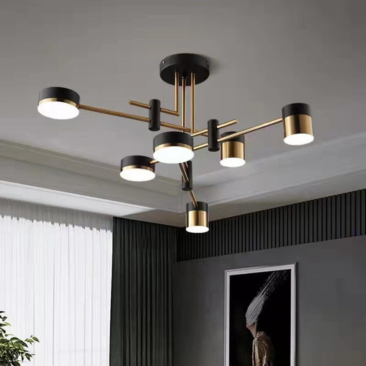 Sputnik Black Cylinder Semi-Flush Mount Light 8-Light Image - 6