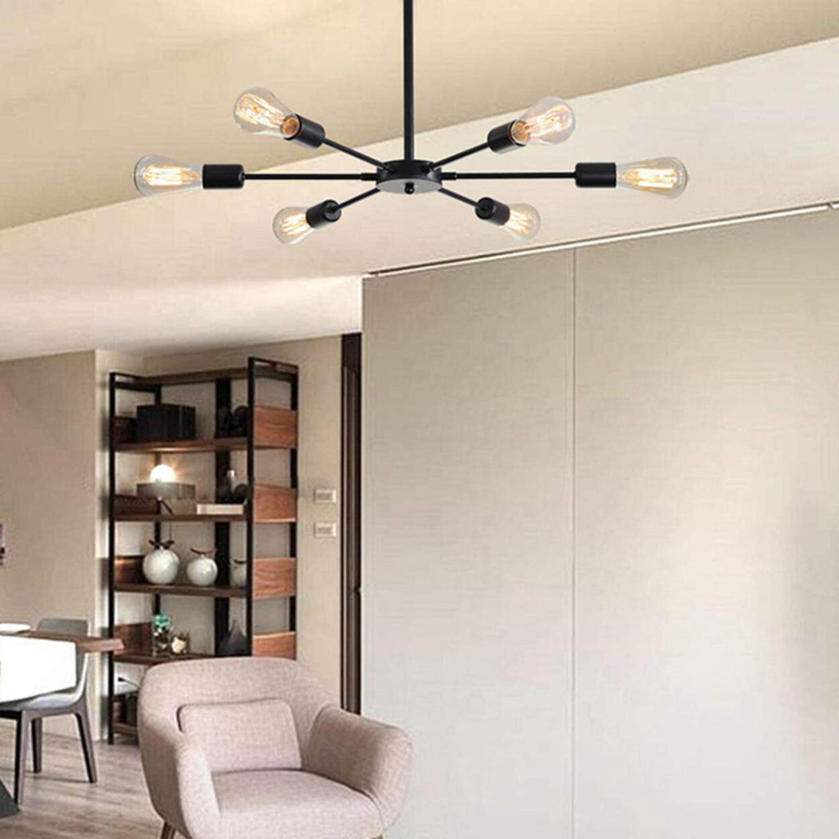 Sputnik Black Semi-Flush Mount Ceiling Light 6-Light Image - 8