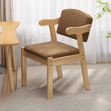 Square Fabric Cushioned Wooden Arm Dining Chairs Coffee Image - 2