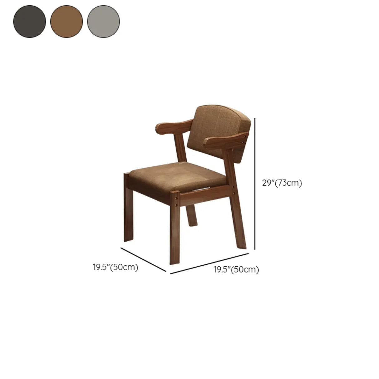 Square Fabric Cushioned Wooden Arm Dining Chairs Coffee Image - 8