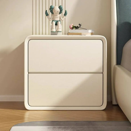 Square Faux Leather Solid Wood 2-Drawer Kids Nightstand Image - 1