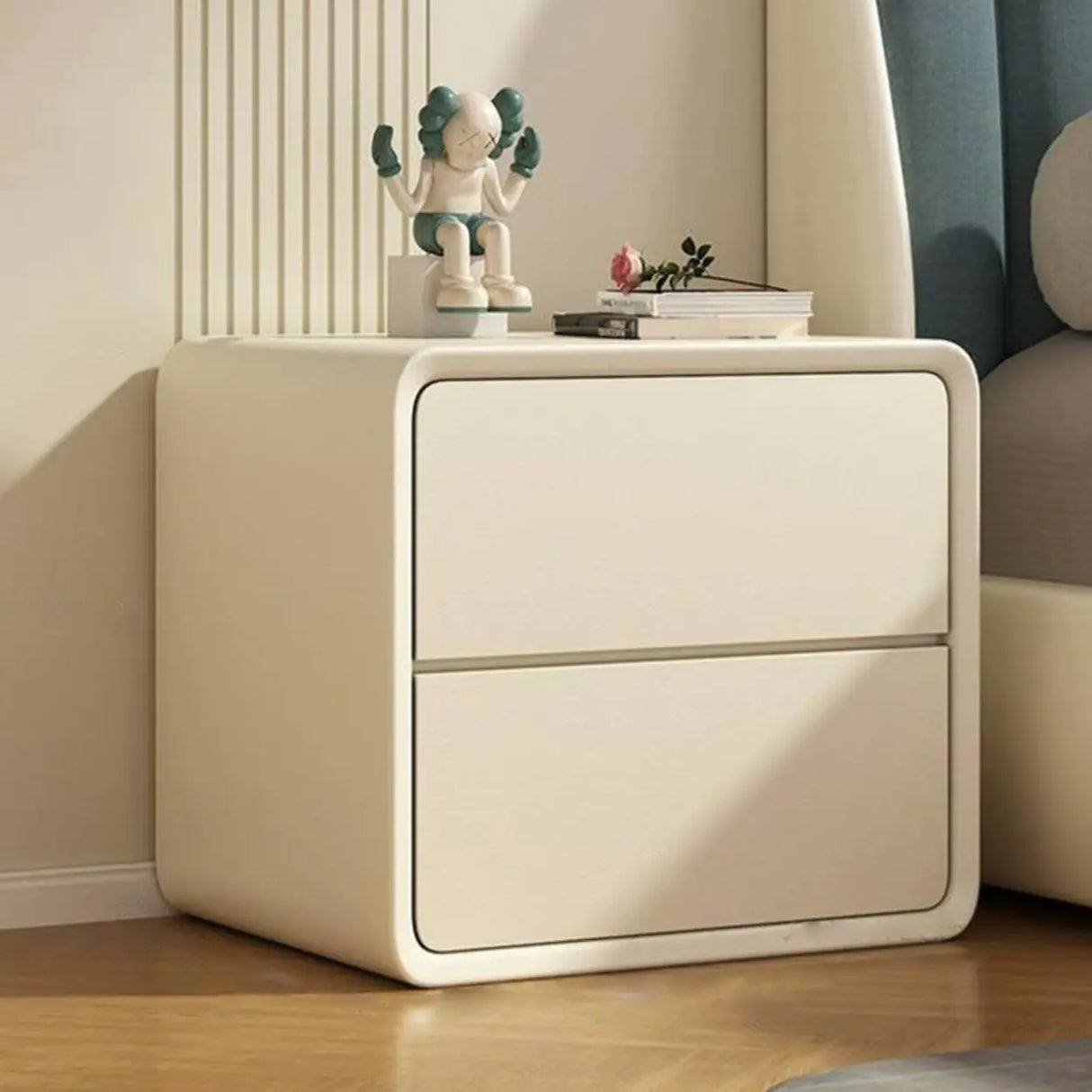 Square Faux Leather Solid Wood 2-Drawer Kids Nightstand Image - 11