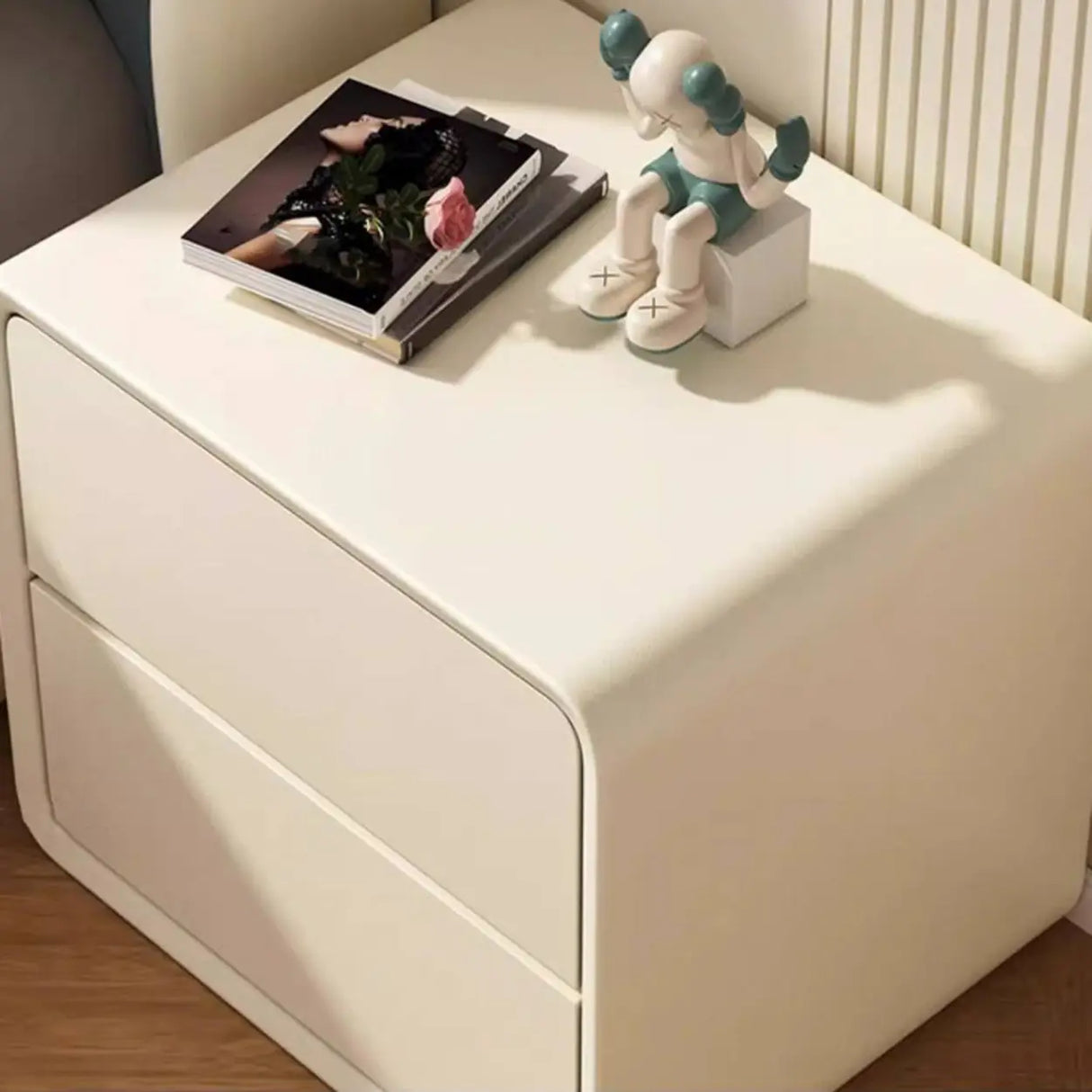 Square Faux Leather Solid Wood 2-Drawer Kids Nightstand Image - 12