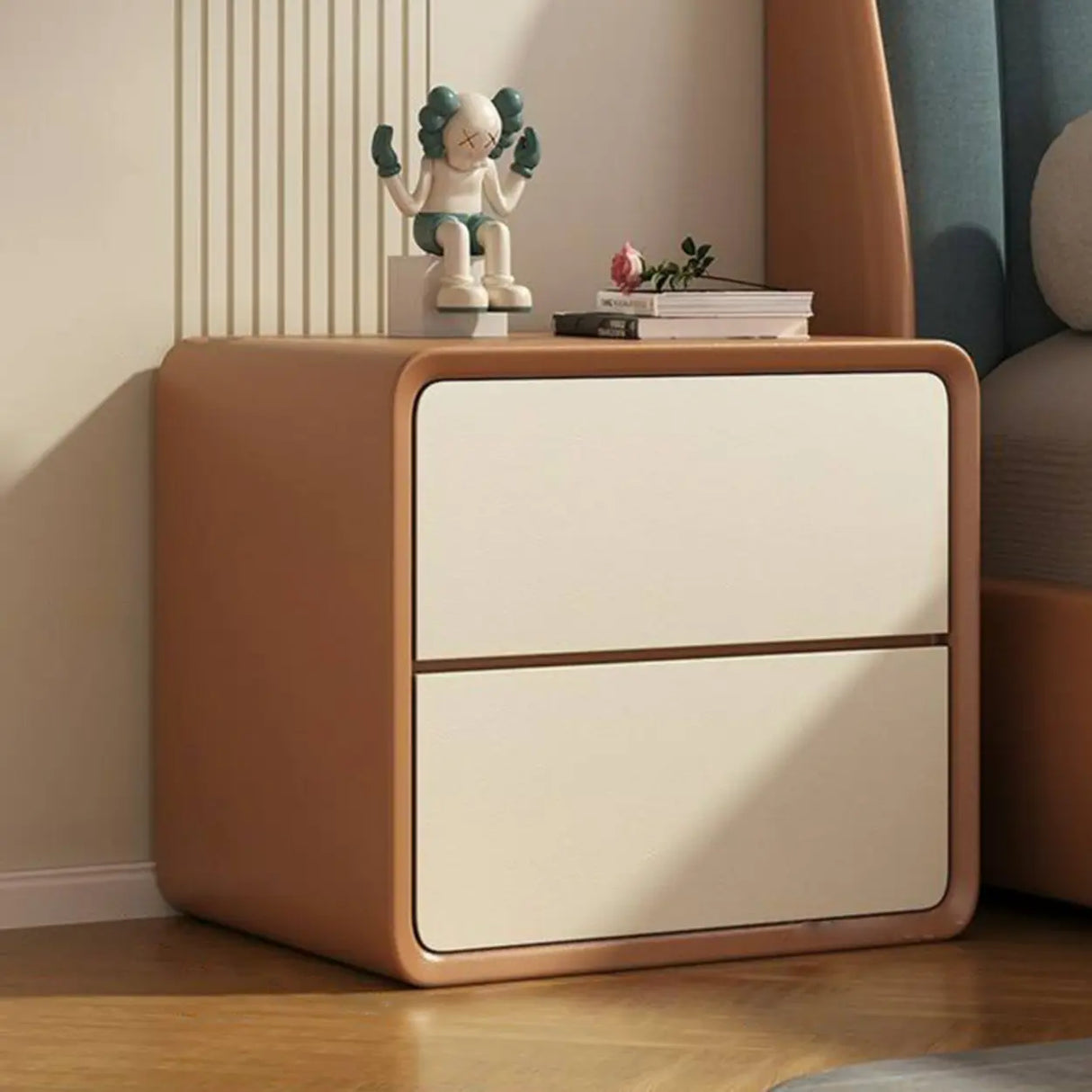 Square Faux Leather Solid Wood 2-Drawer Kids Nightstand Image - 13
