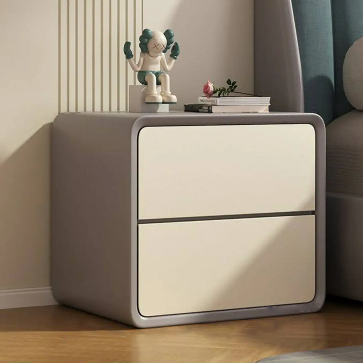 Square Faux Leather Solid Wood 2-Drawer Kids Nightstand Image - 15
