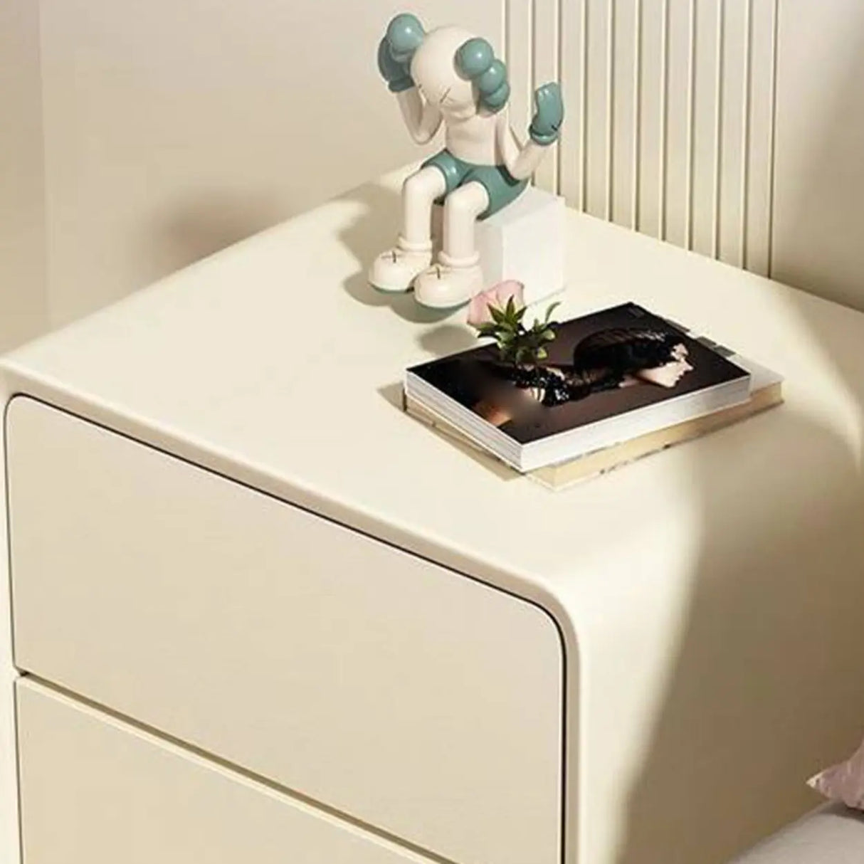 Square Faux Leather Solid Wood 2-Drawer Kids Nightstand Image - 18