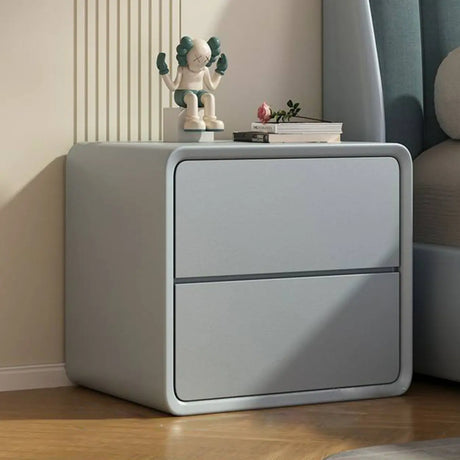 Square Faux Leather Solid Wood 2-Drawer Kids Nightstand Image - 2