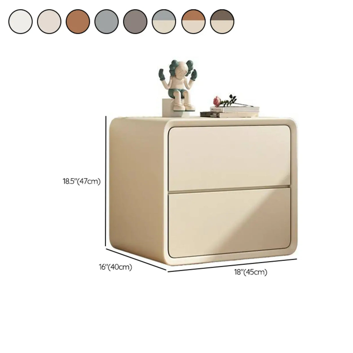 Square Faux Leather Solid Wood 2-Drawer Kids Nightstand Image - 20