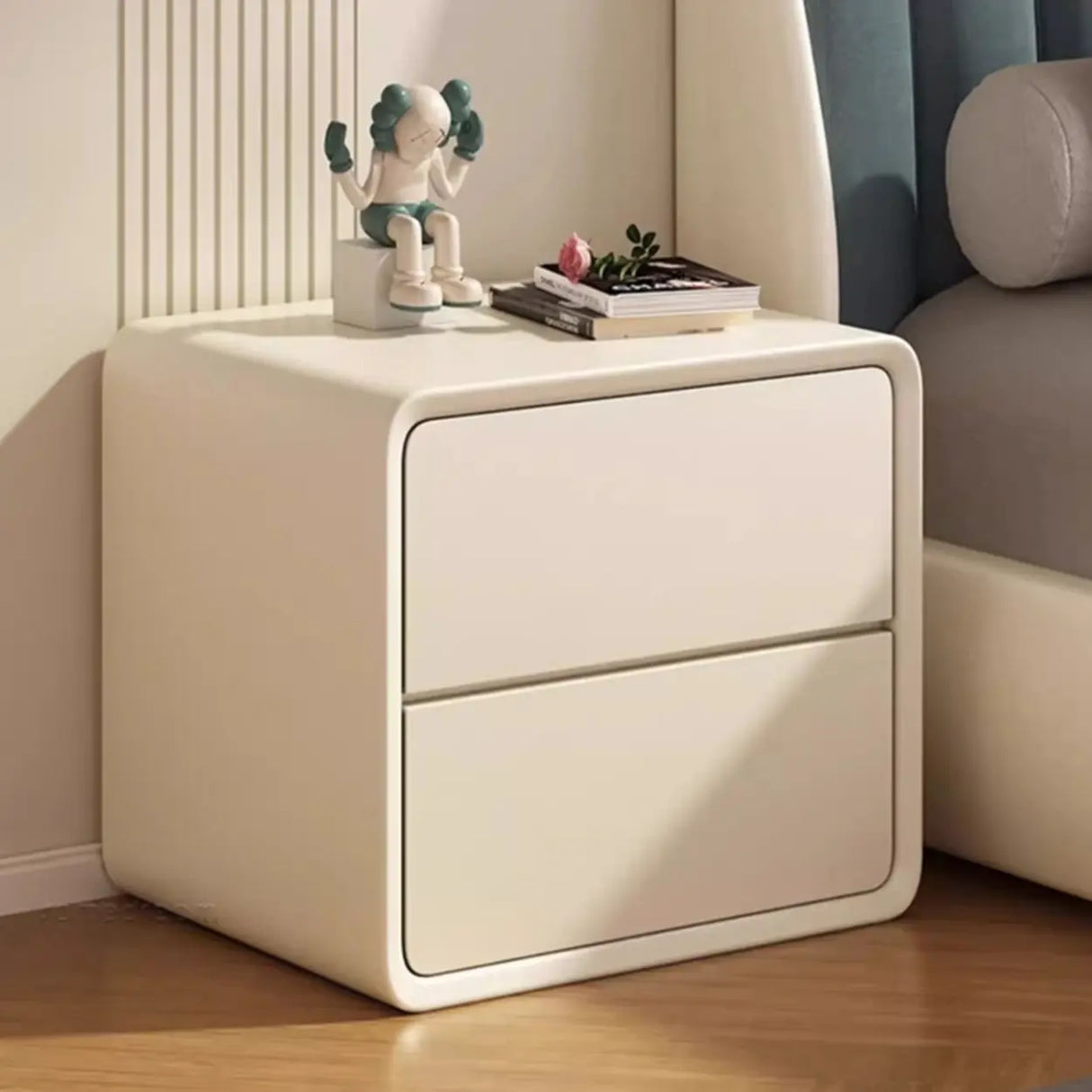 Square Faux Leather Solid Wood 2-Drawer Kids Nightstand Image - 5