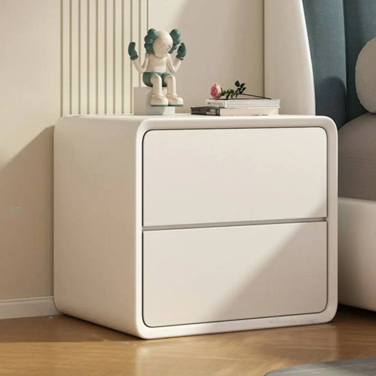 Square Faux Leather Solid Wood 2-Drawer Kids Nightstand Image - 6