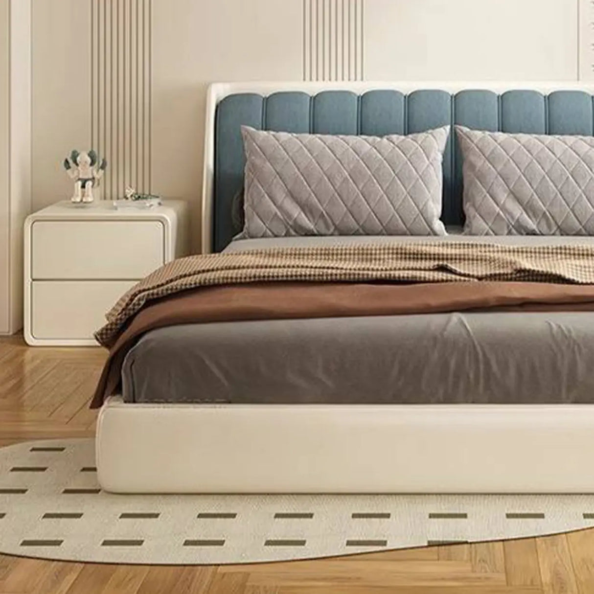 Square Faux Leather Solid Wood 2-Drawer Kids Nightstand Image - 8