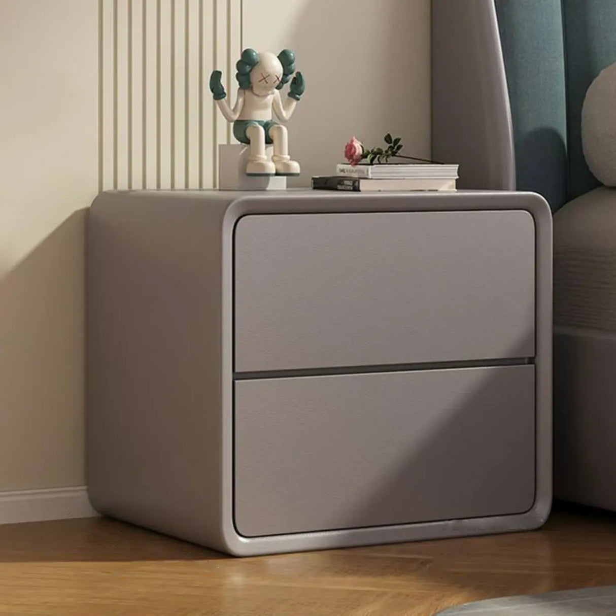 Square Faux Leather Solid Wood 2-Drawer Kids Nightstand Image - 9