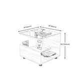 Square Glass and Wood Base White Shelved Side Table #size