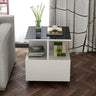 Square Glass and Wood Base White Shelved Side Table Image - 1