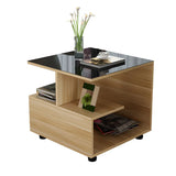 Square Glass and Wood Base White Shelved Side Table Image - 6