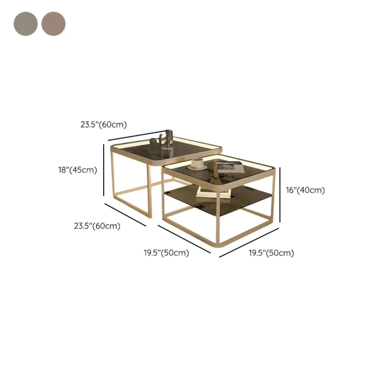 Square Glass Beige Iron Frame Shelves Coffee Table Image - 15