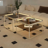 Square Glass Beige Iron Frame Shelves Coffee Table Image - 7