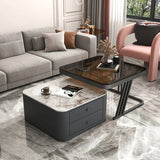 Square Glass Top Steel Frame Nesting Tables with Drawer Image - 13