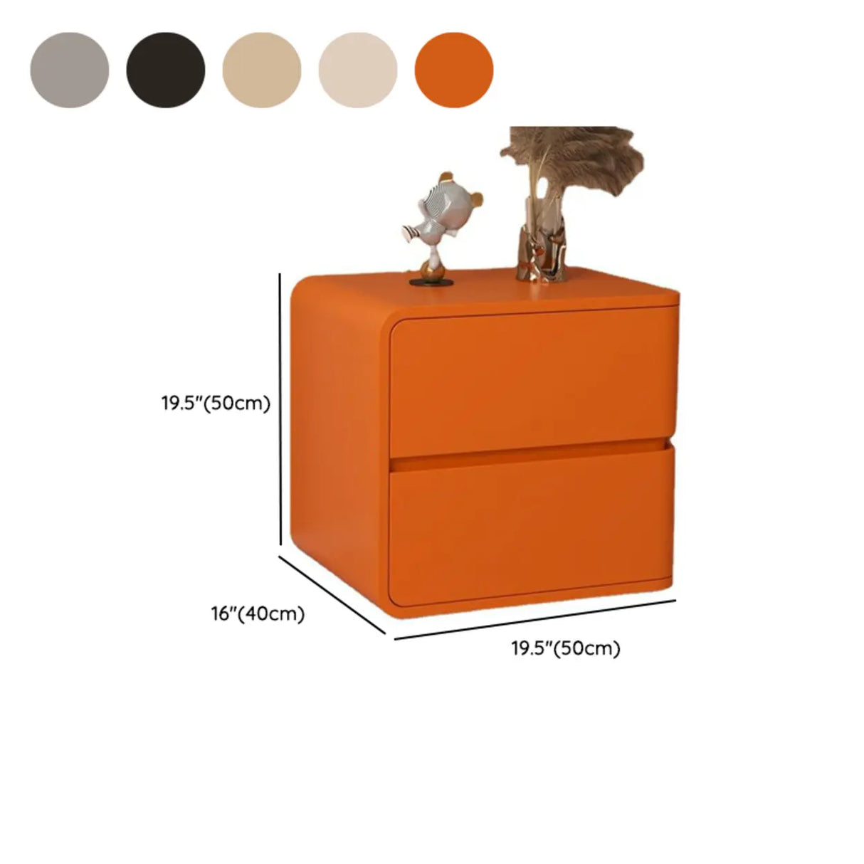 Square Leather Kids Nightstand with Two Drawers 