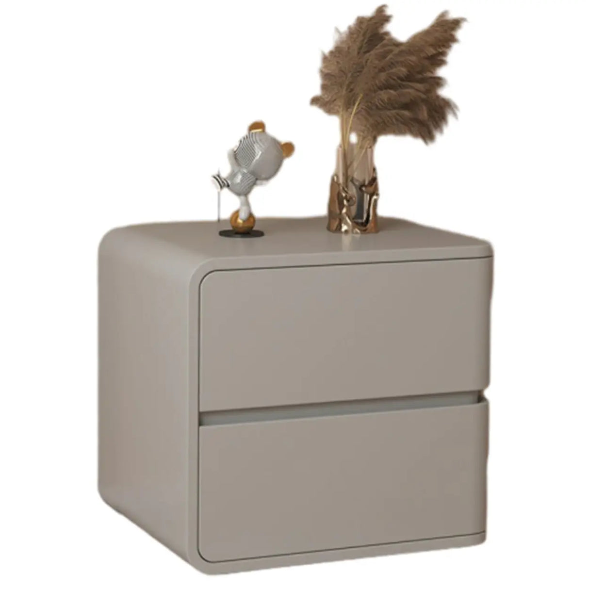 Square Leather Kids Nightstand with Two Drawers Image - 2