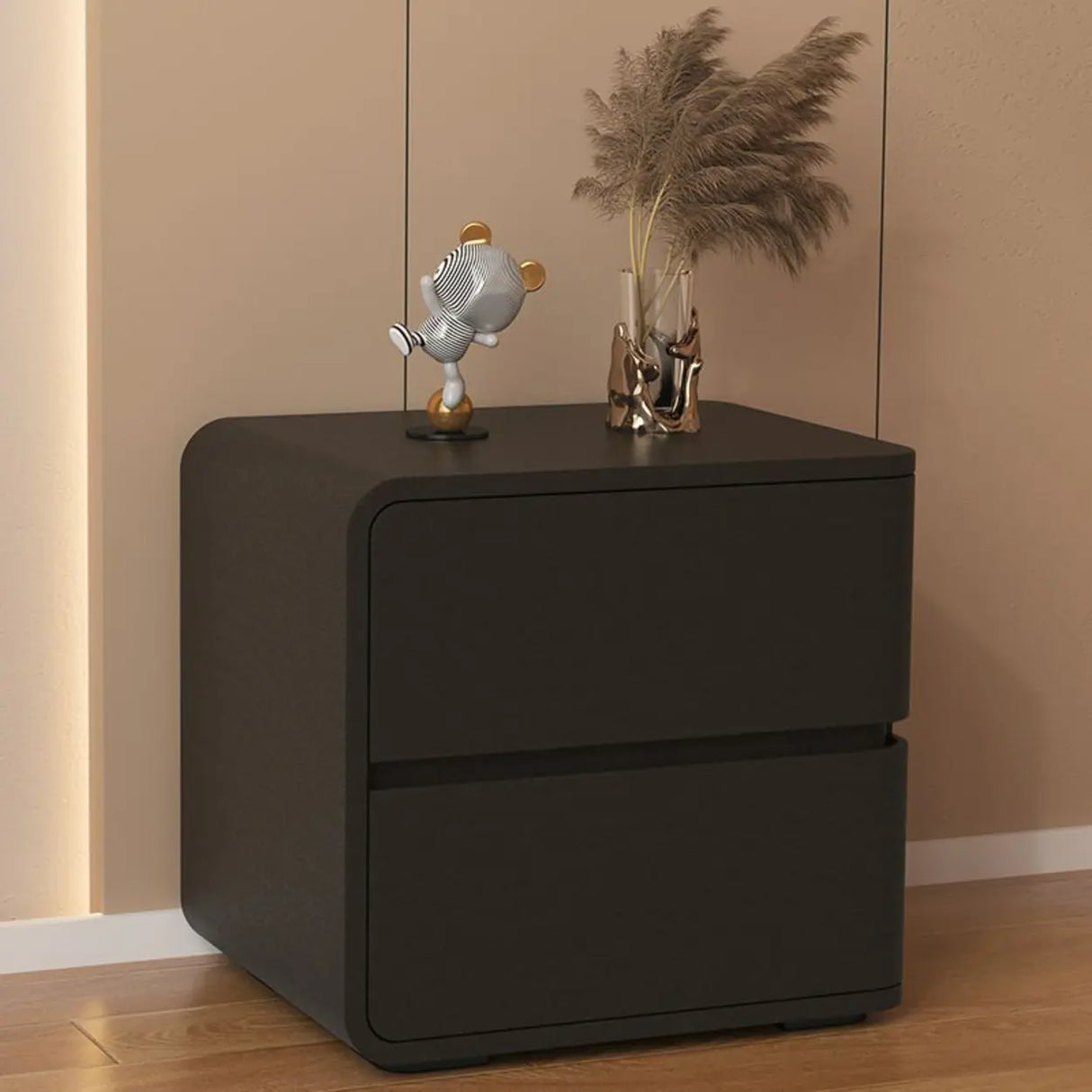 Square Leather Kids Nightstand with Two Drawers Image - 4
