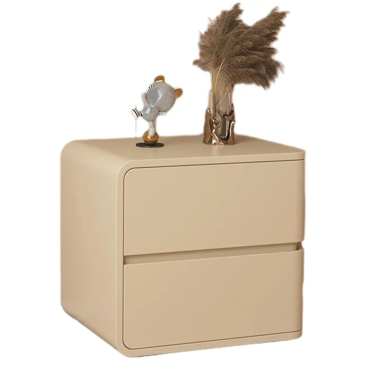 Square Leather Kids Nightstand with Two Drawers Image - 5