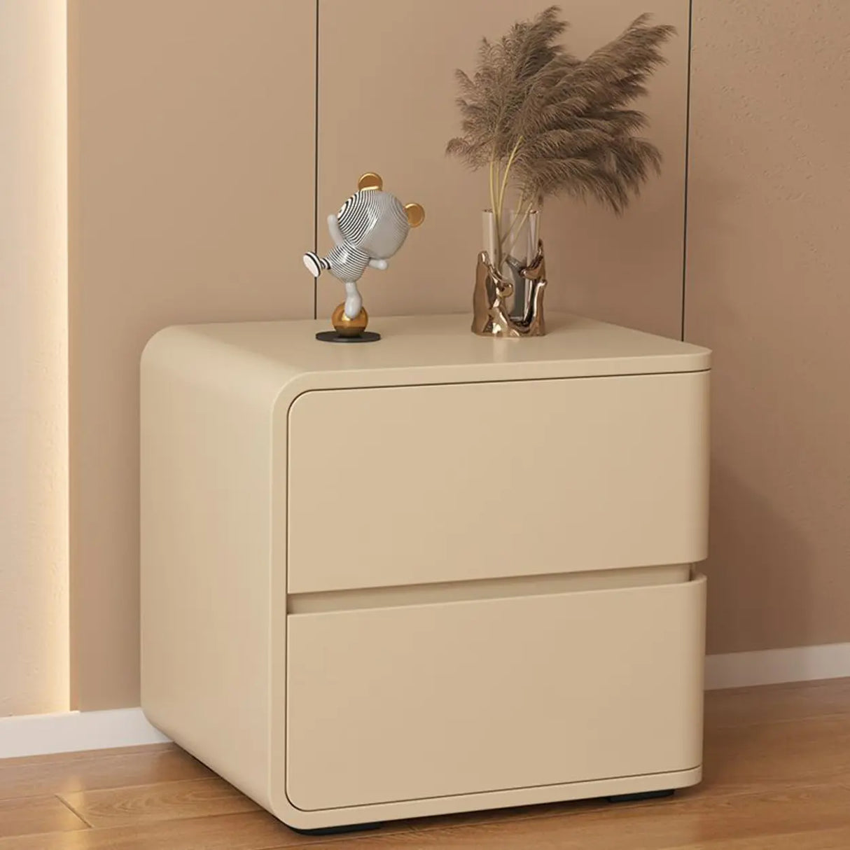 Square Leather Kids Nightstand with Two Drawers Image - 6