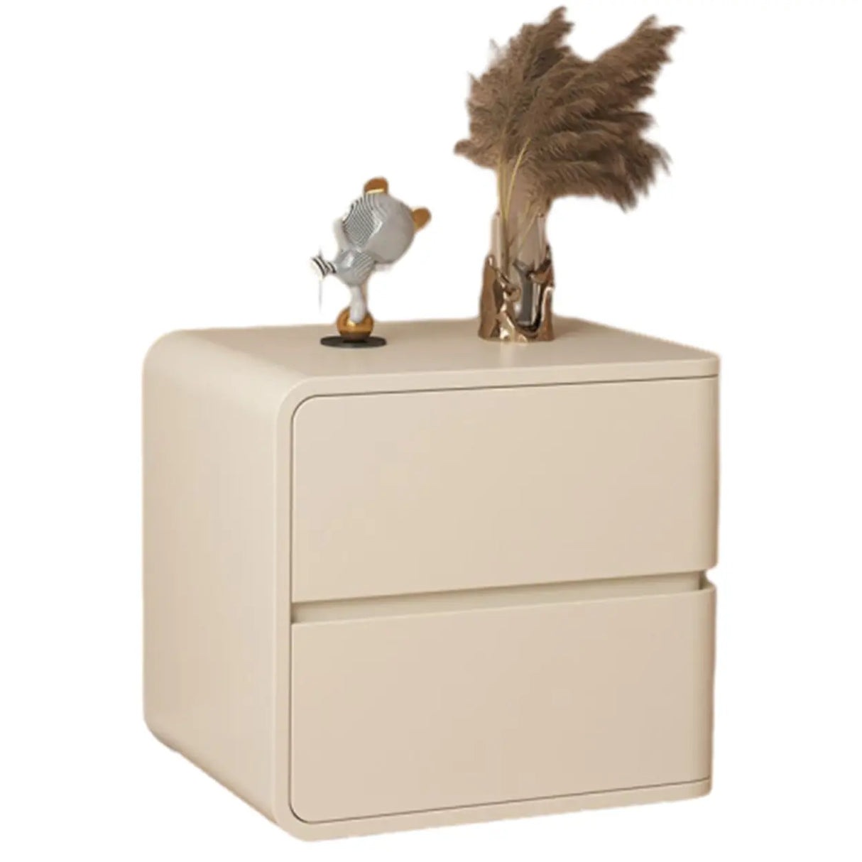 Square Leather Kids Nightstand with Two Drawers Image - 7