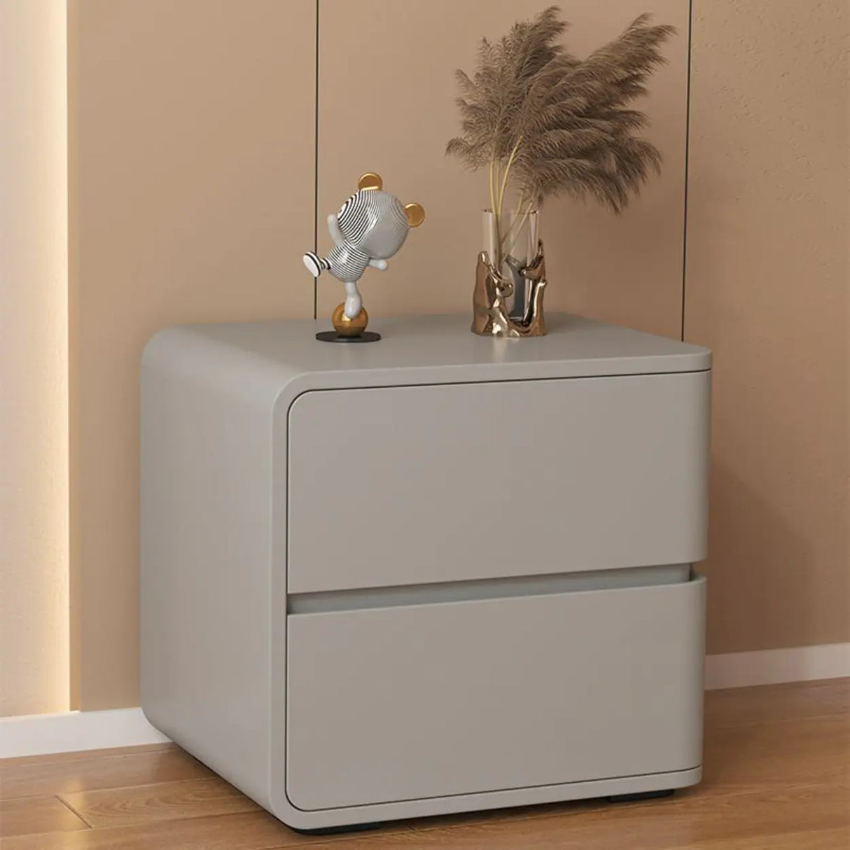 Square Leather Kids Nightstand with Two Drawers Image - 8