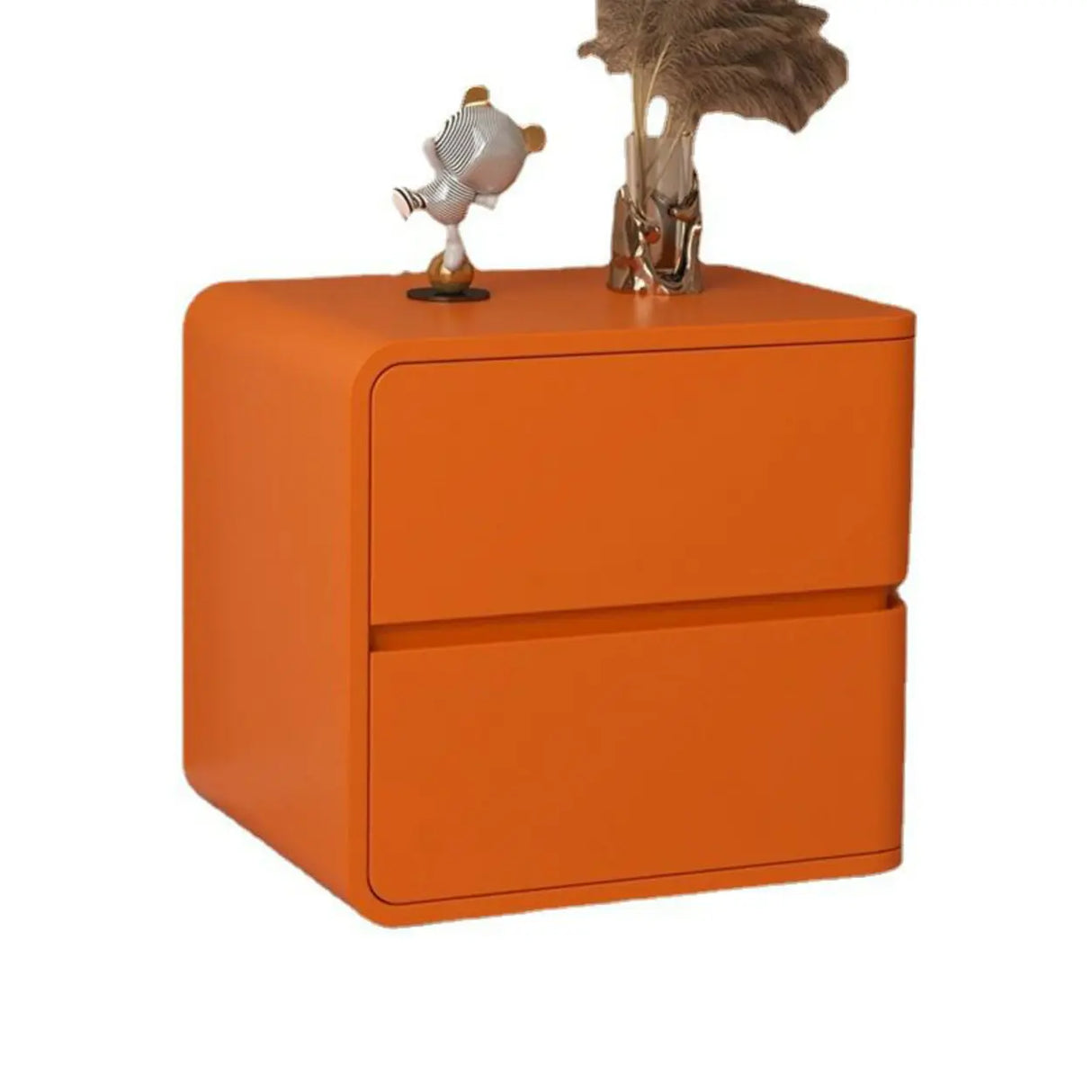 Square Leather Kids Nightstand with Two Drawers Image - 9