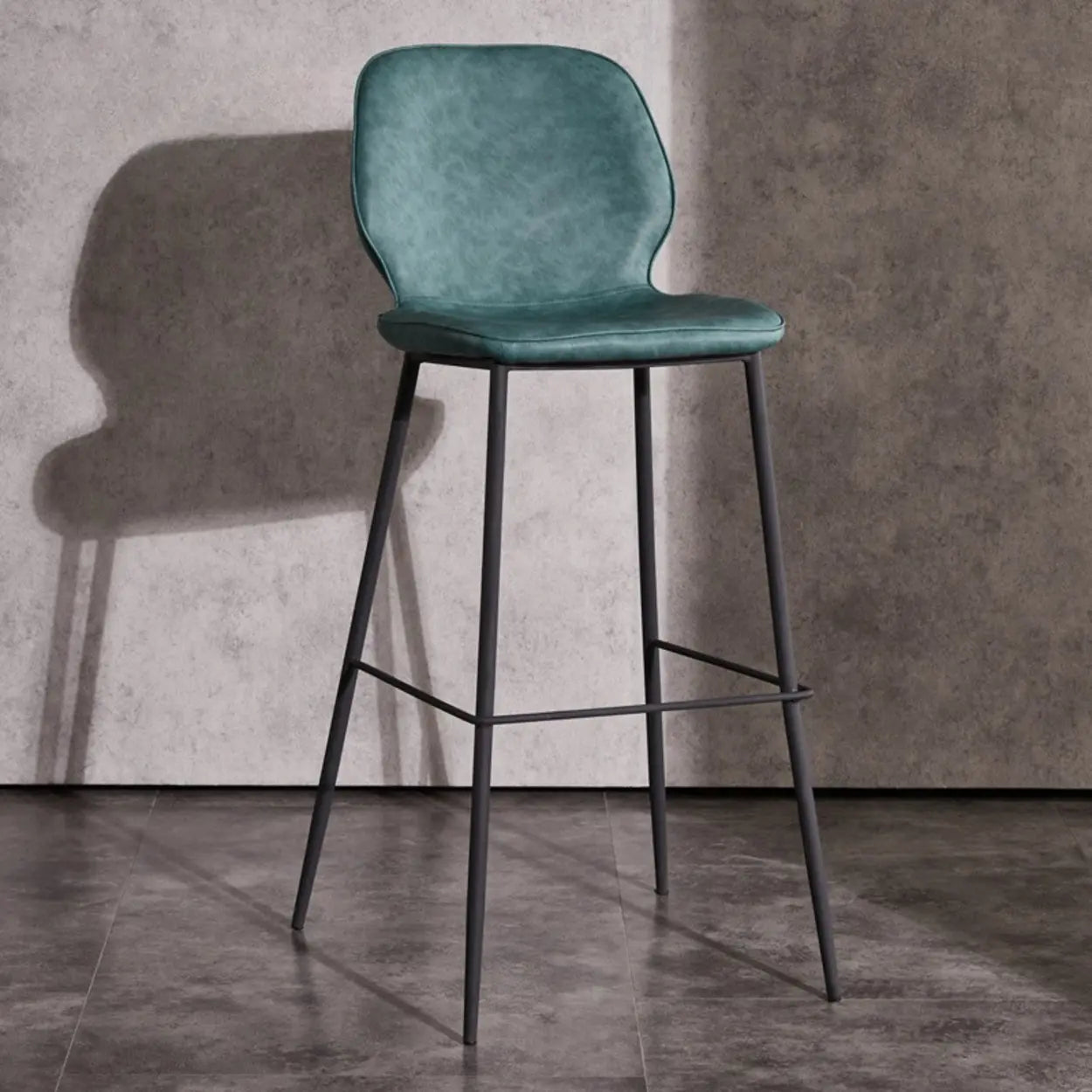 Square Leather Low Back Bar Stool with Metal Legs Image - 1