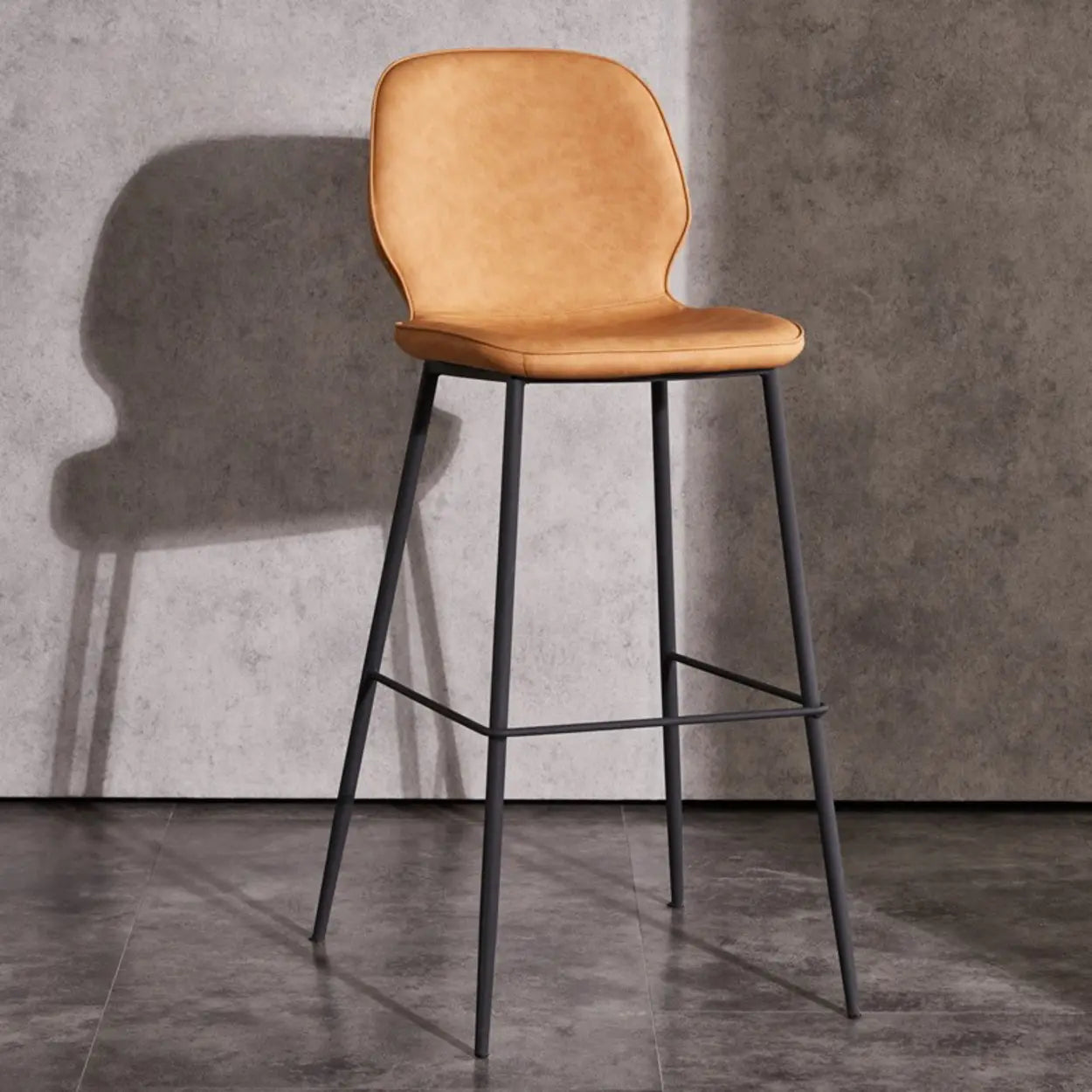 Square Leather Low Back Bar Stool with Metal Legs Image - 2