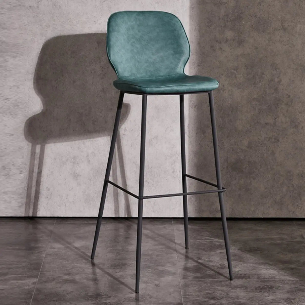 Square Leather Low Back Bar Stool with Metal Legs Image - 3
