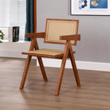 Square Open Back Armless Braided Rope Wood Dining Chair Image - 15