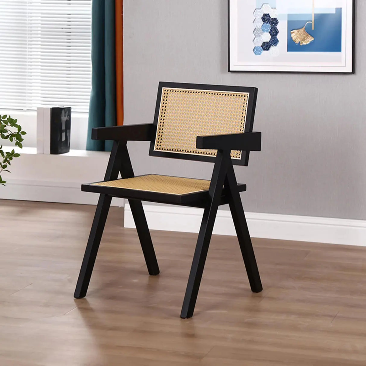 Square Open Back Armless Braided Rope Wood Dining Chair Image - 17