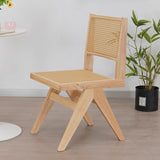 Square Open Back Armless Braided Rope Wood Dining Chair Image - 2