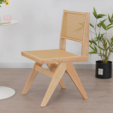 Square Open Back Armless Braided Rope Wood Dining Chair Image - 2