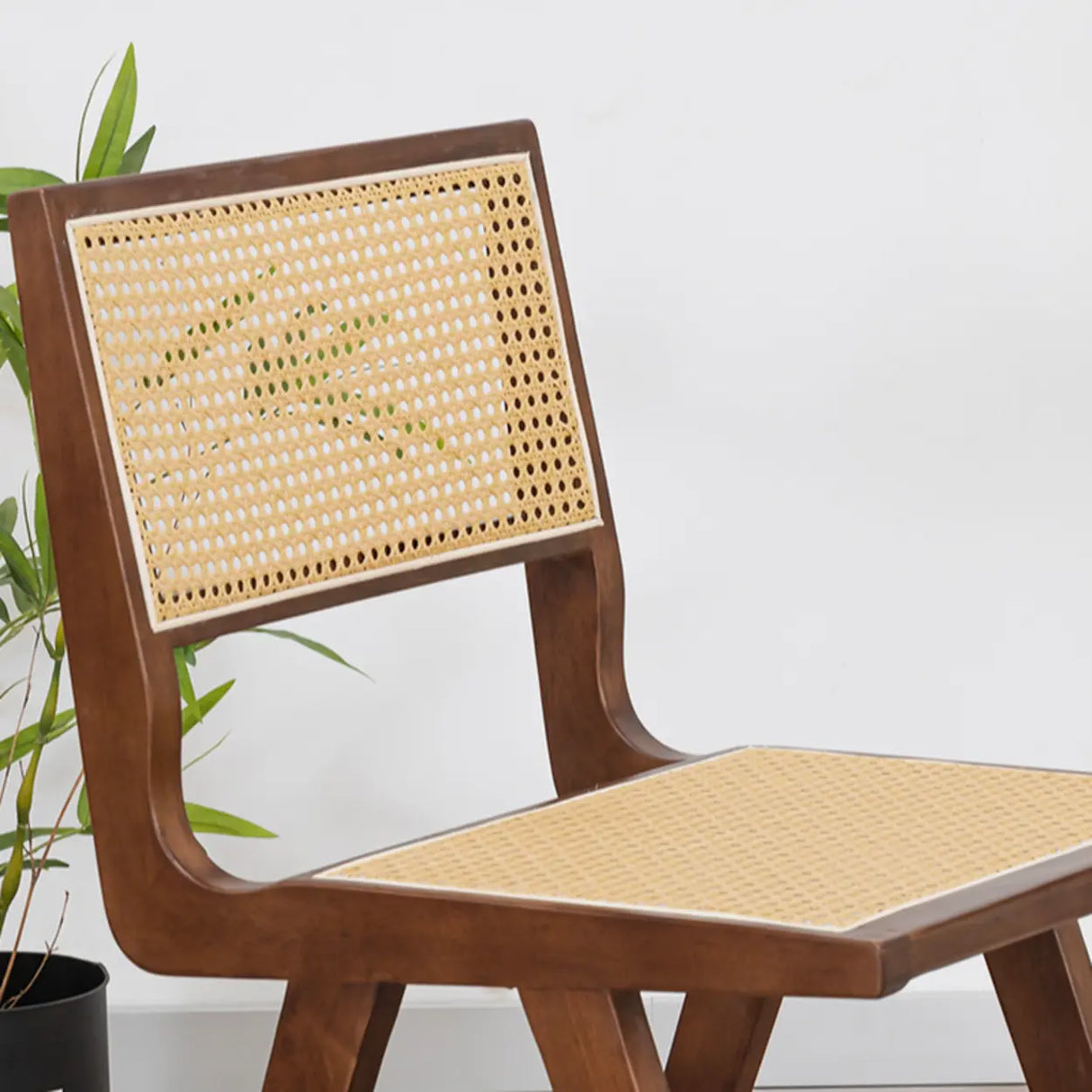 Square Open Back Armless Braided Rope Wood Dining Chair Image - 3