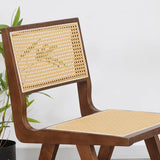 Square Open Back Armless Braided Rope Wood Dining Chair Image - 3