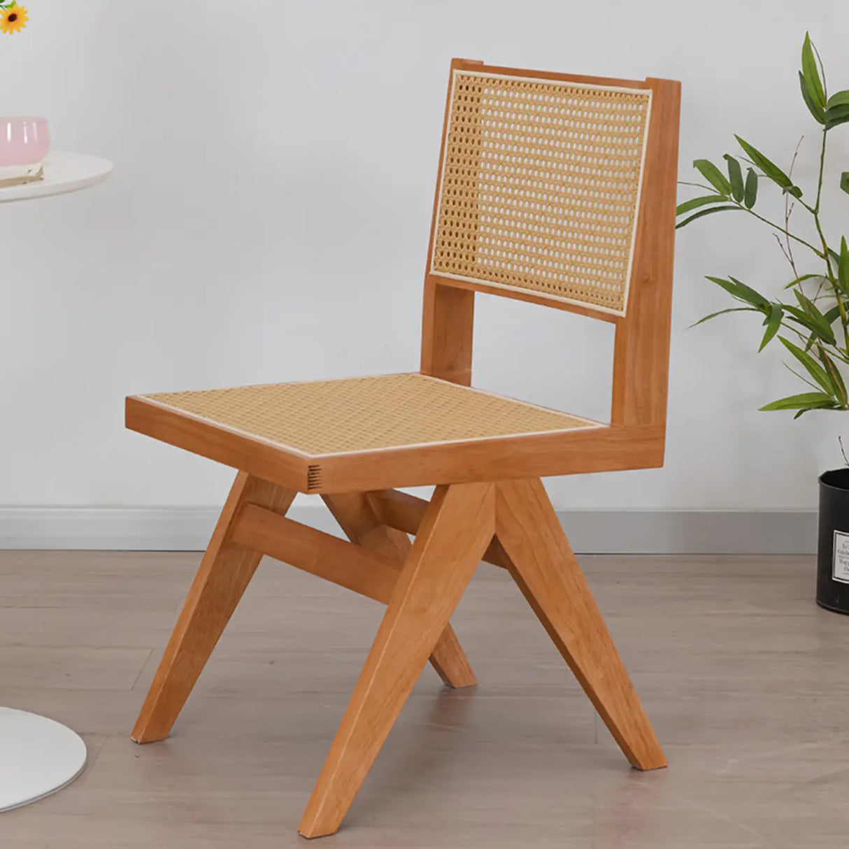 Square Open Back Armless Braided Rope Wood Dining Chair Image - 4